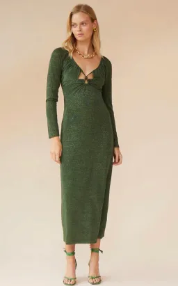 Suboo Asha Long Sleeve Keyhole Midi Dress Green Size 8 for rent on The Volte - image 1