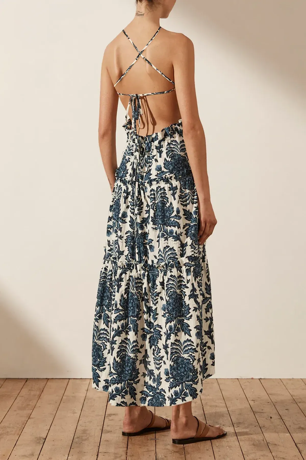 Shona Joy Diana Shirred Backless Midi Dress Print Size 6 - Image 2