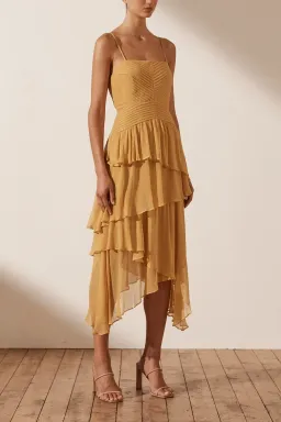 Shona Joy Iris Pin Tuck Frill Midi Dress Yellow Size 12 for rent on The Volte - image 4