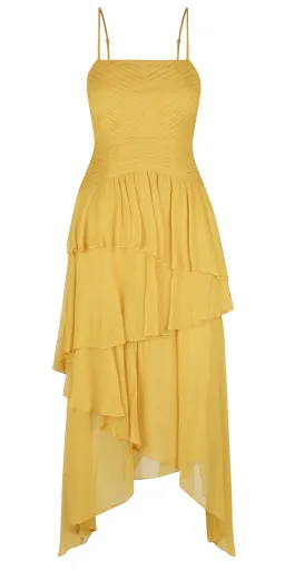 Shona Joy Iris Pin Tuck Frill Midi Dress Yellow Size 12 for rent on The Volte - image 3
