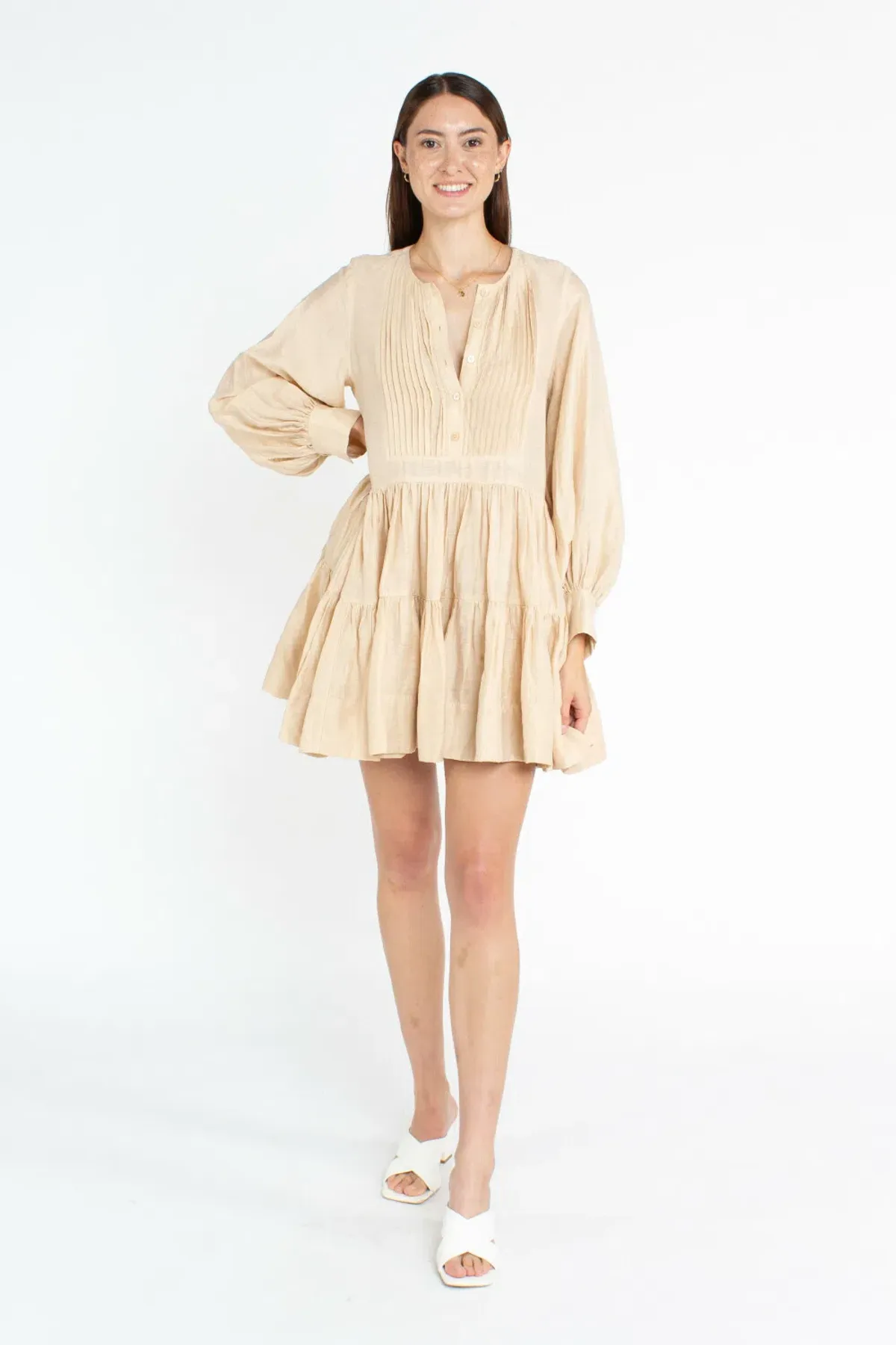 Shona Joy Soveye Tuxedo Shirt Dress Ecru Cream Size 8 - Image 1