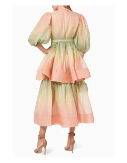 Zimmermann Postcard Puff Sleeve Midi Dress Ombre Watermelon Size 1 / Au 10 for rent on The Volte - image 2