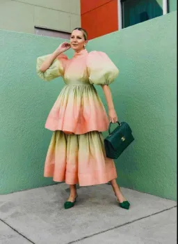 Zimmermann Postcard Puff Sleeve Midi Dress Ombre Watermelon Size 1 / Au 10 for rent on The Volte - image 3