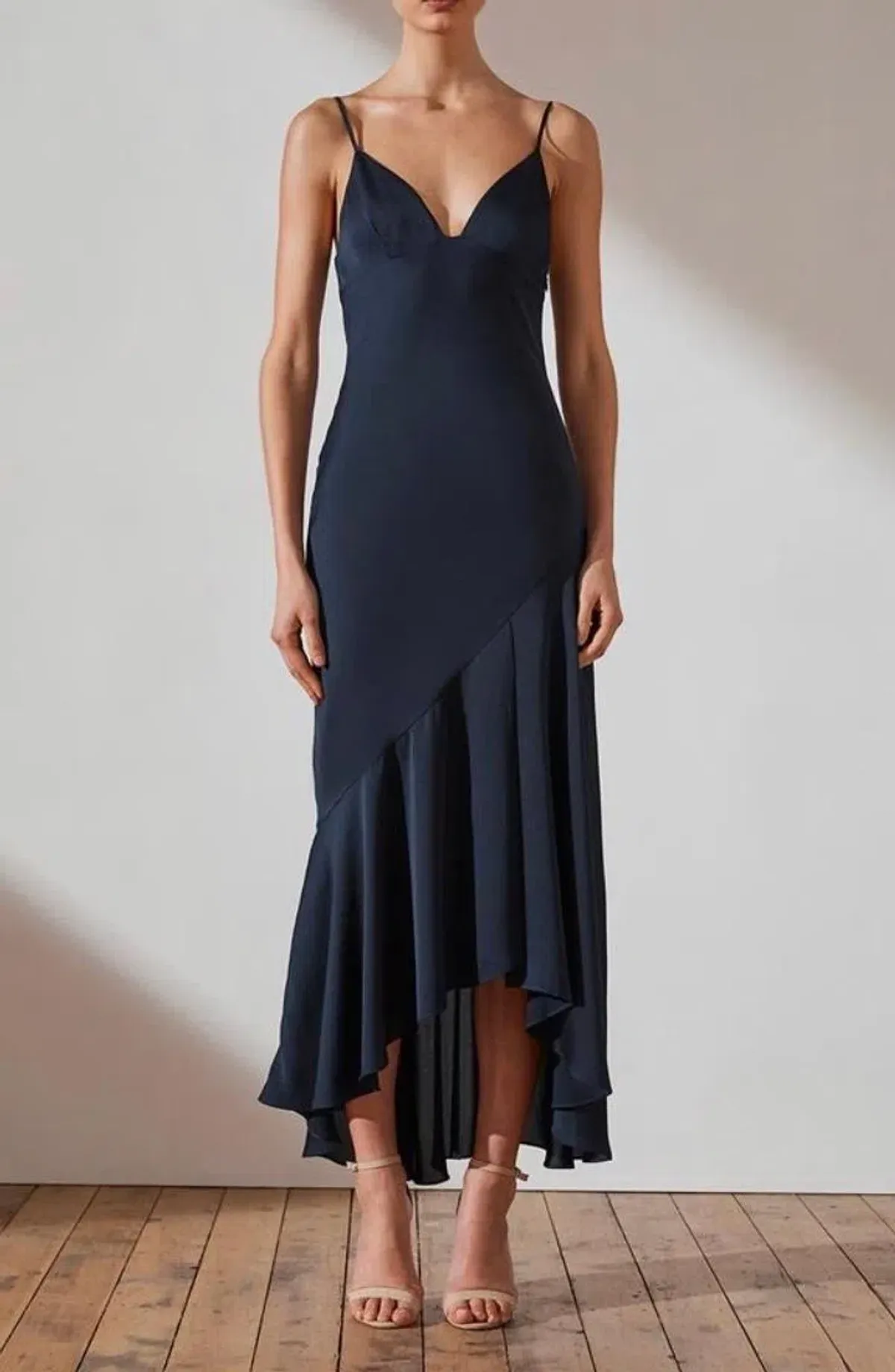 Shona Joy Luxe Bias Asymmetrical Slip Dress Navy Size 6 - Image 1