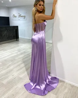 Honey Couture Gigi Corset Sparkle Bustier Strapless Mermaid Gown Dress Purple Size 8 for rent on The Volte - image 3
