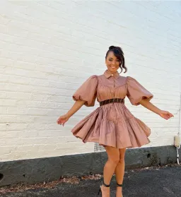Aje Casabianca Puff Sleeve Shirt Smock Dress Walnut Brown Size 8  for rent on The Volte - image 5