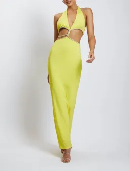 Meshki Nicha Diamante Cut Out Midi Dress Yellow Size 10 for rent on The Volte - image 1