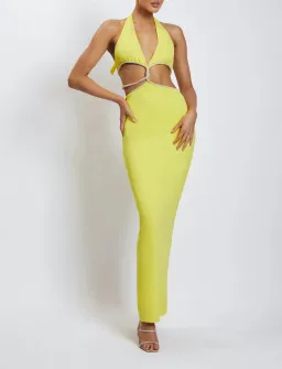 Meshki Nicha Diamante Cut Out Midi Dress Yellow Size 10 for rent on The Volte - image 4