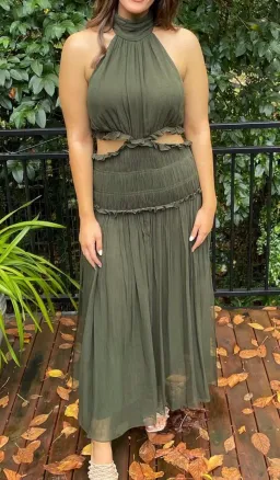 Shona Joy Safira High Neck Cut-Out Midi Dress Green Size 14 for rent on The Volte - image 3