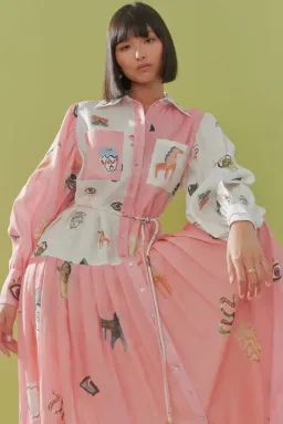Alemais Cleo Patchwork Shirtdress in Pink Print Size 8 for rent on The Volte - image 4