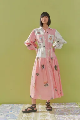 Alemais Cleo Patchwork Shirtdress in Pink Print Size 8 for rent on The Volte - image 1