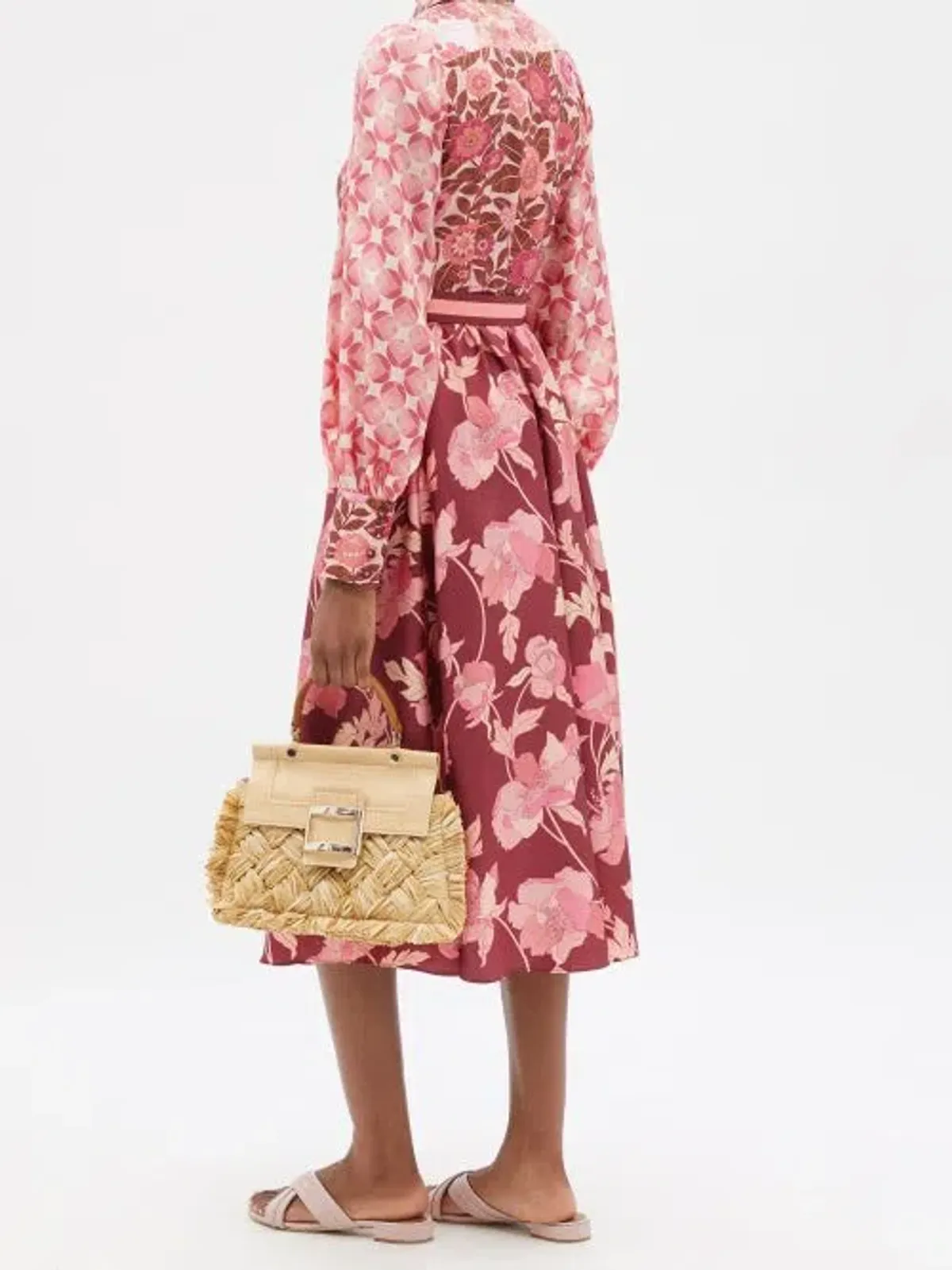 Zimmermann Concert Spliced Floral Silk Midi Dress Pink Print Size 14 - Image 2