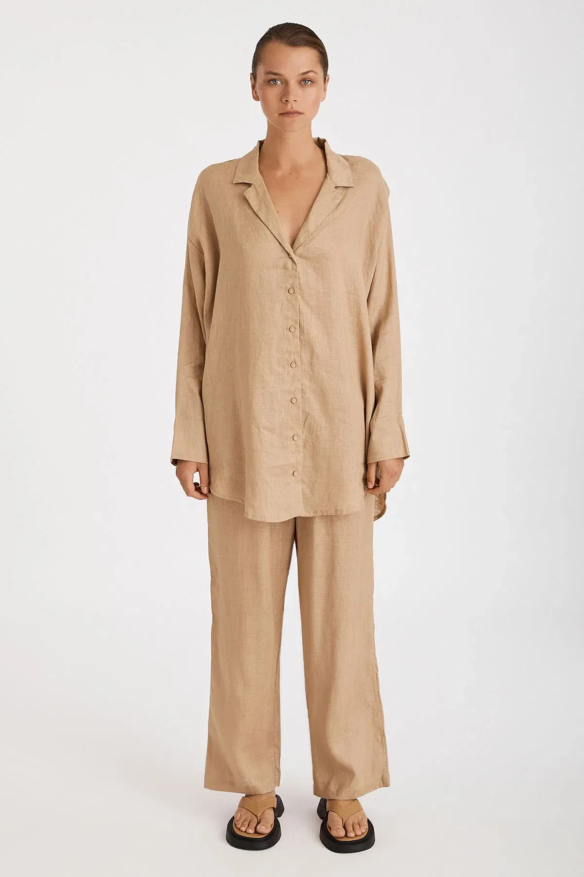 Zulu & Zephyr Linen Shirt Camel Brown Size 8 - Image 1
