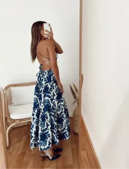 Shona Joy Diana Shirred Backless Midi Dress Print Size 10 for rent on The Volte - image 2