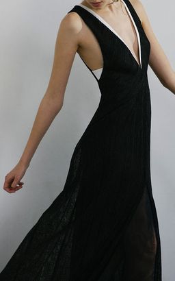 Galvan Pleated Lace Plunge Neck Dress for rent on The Volte - image 1