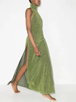 Oseree Lumiere Turtleneck Dress in Green Size 10  for rent on The Volte - image 3