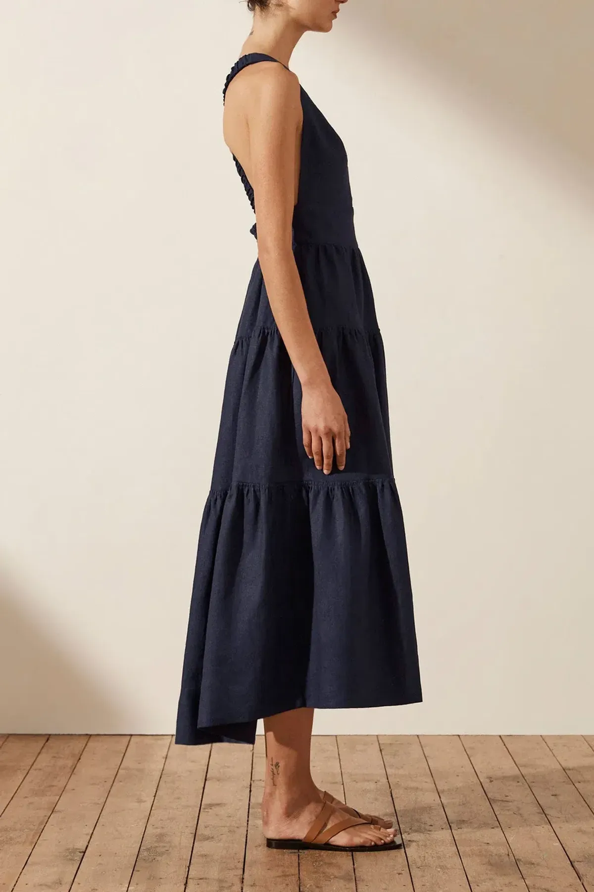 Shona Joy Ligia Plunged Cross Back Midi Dress Navy Size 6 - Image 2