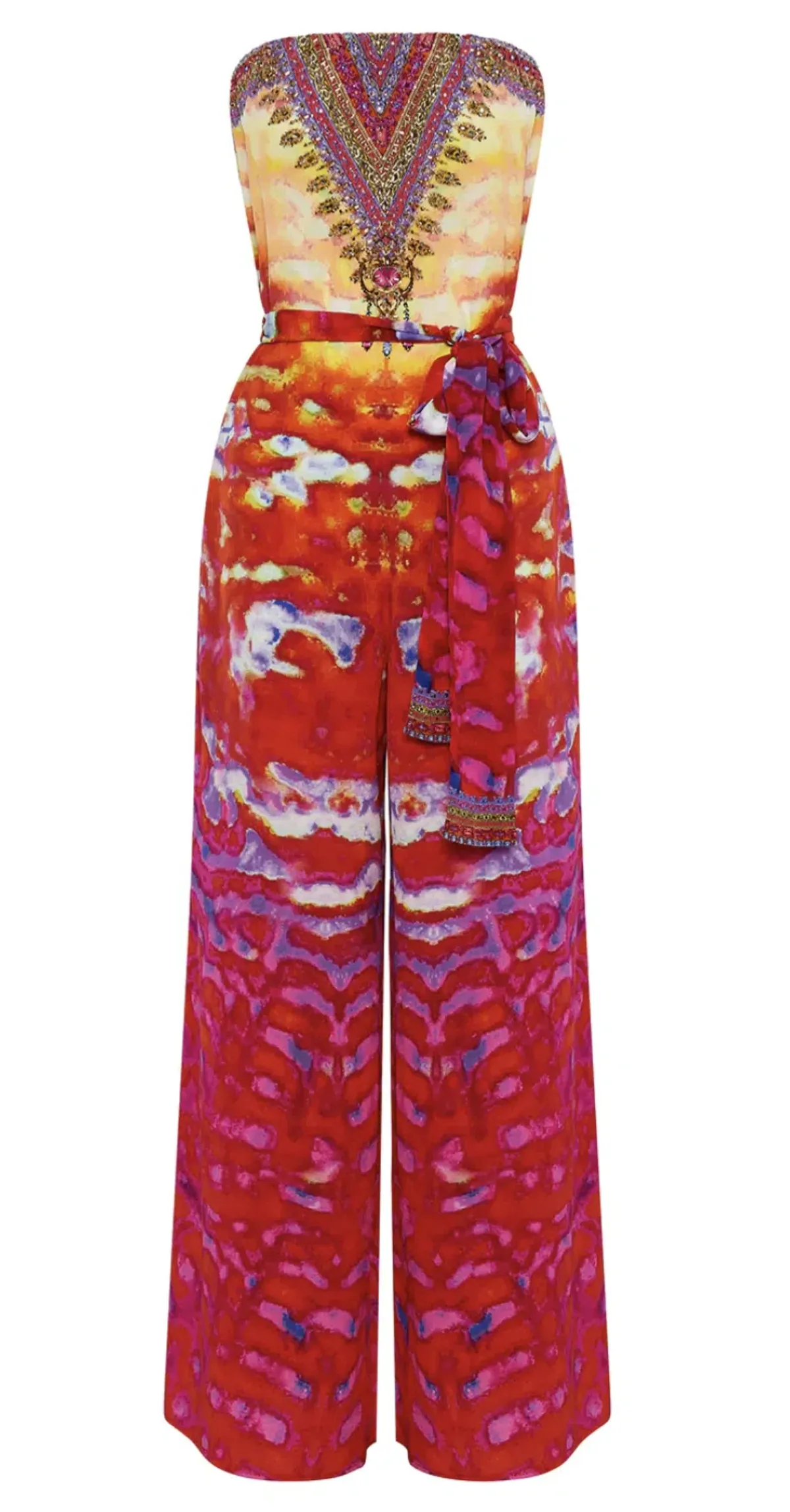 Camilla Banshee Beckons Tie Waist Strapless Jumpsuit Print Size 6 - Image 3