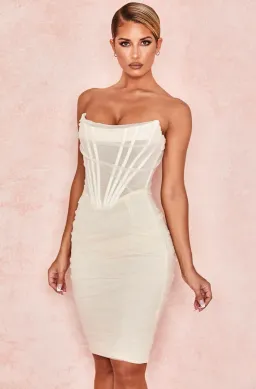 House Of CB Leila Ivory Mesh Strapless Corset Midi Dress White Size S / Au 8 for rent on The Volte - image 2