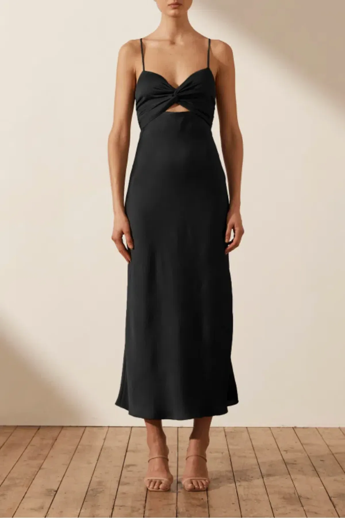Shona Joy Luxe Twist Front Sleeveless Midi Dress Black Size 8 - Image 1