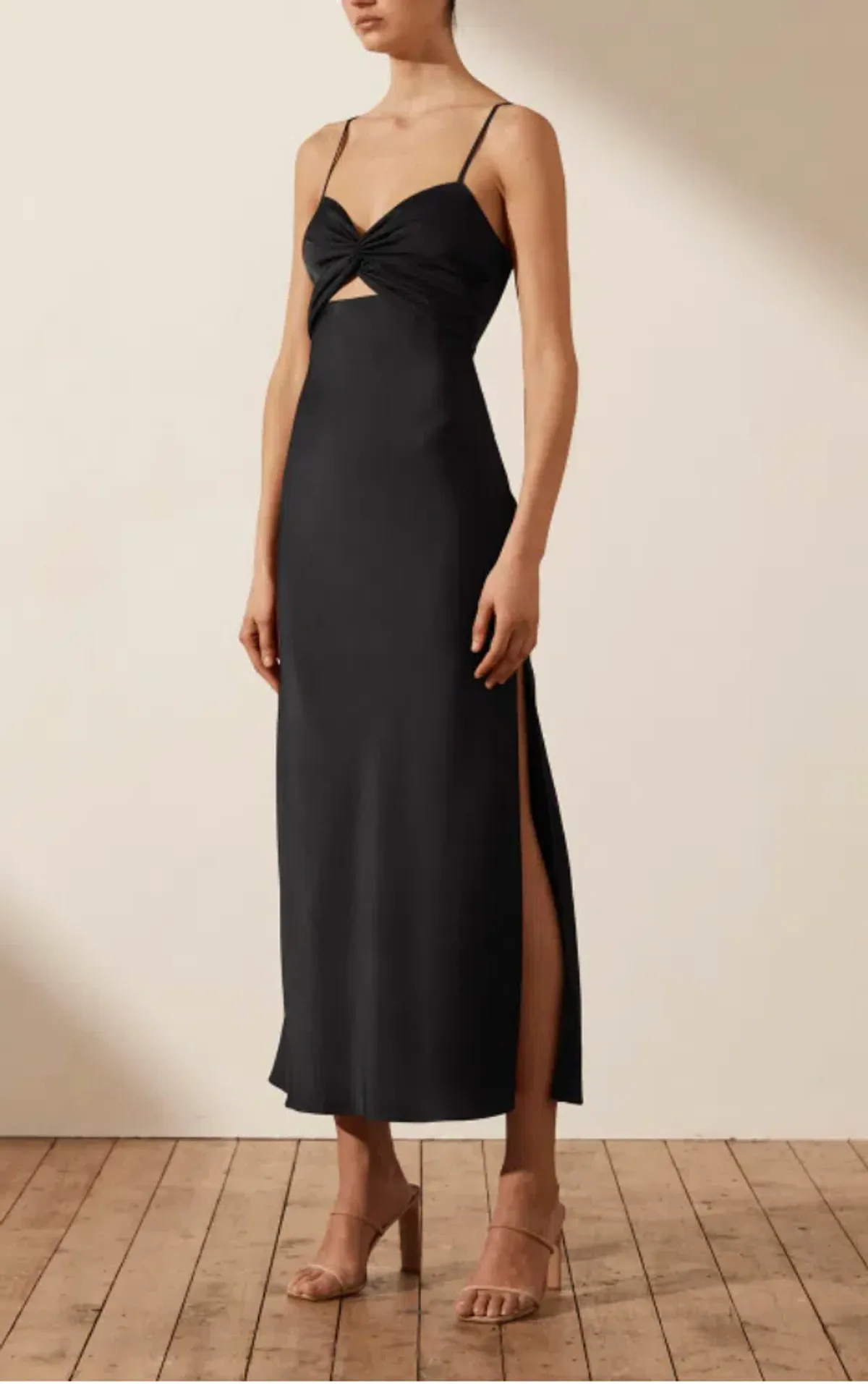 Shona Joy Luxe Twist Front Sleeveless Midi Dress Black Size 8 - Image 2