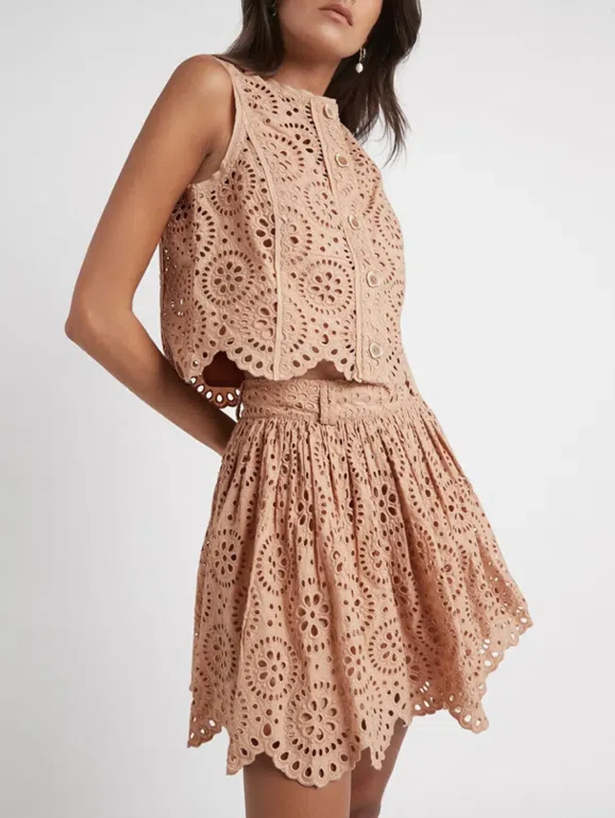 Aje Salita Broderie Skirt Beige Size 10 - Image 1