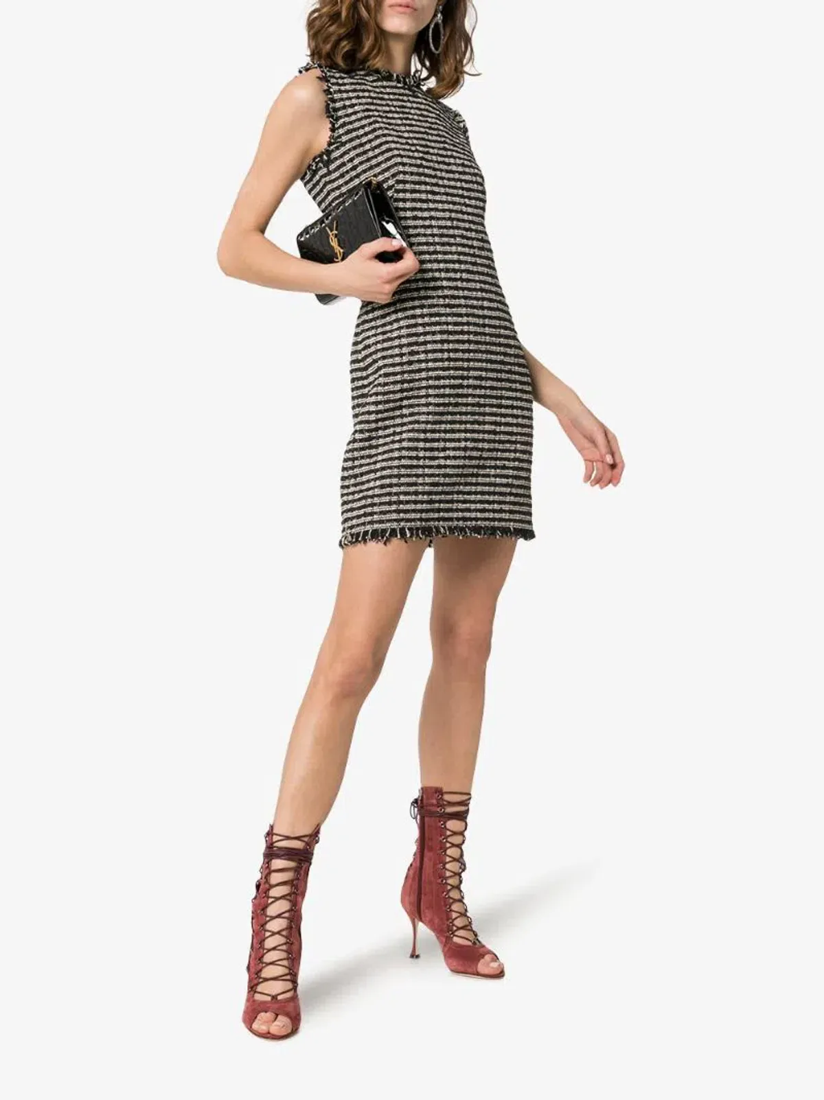 Alexander McQueen Sleeveless Frayed Edge Tweed Mini Dress Black Size 10 - Image 1