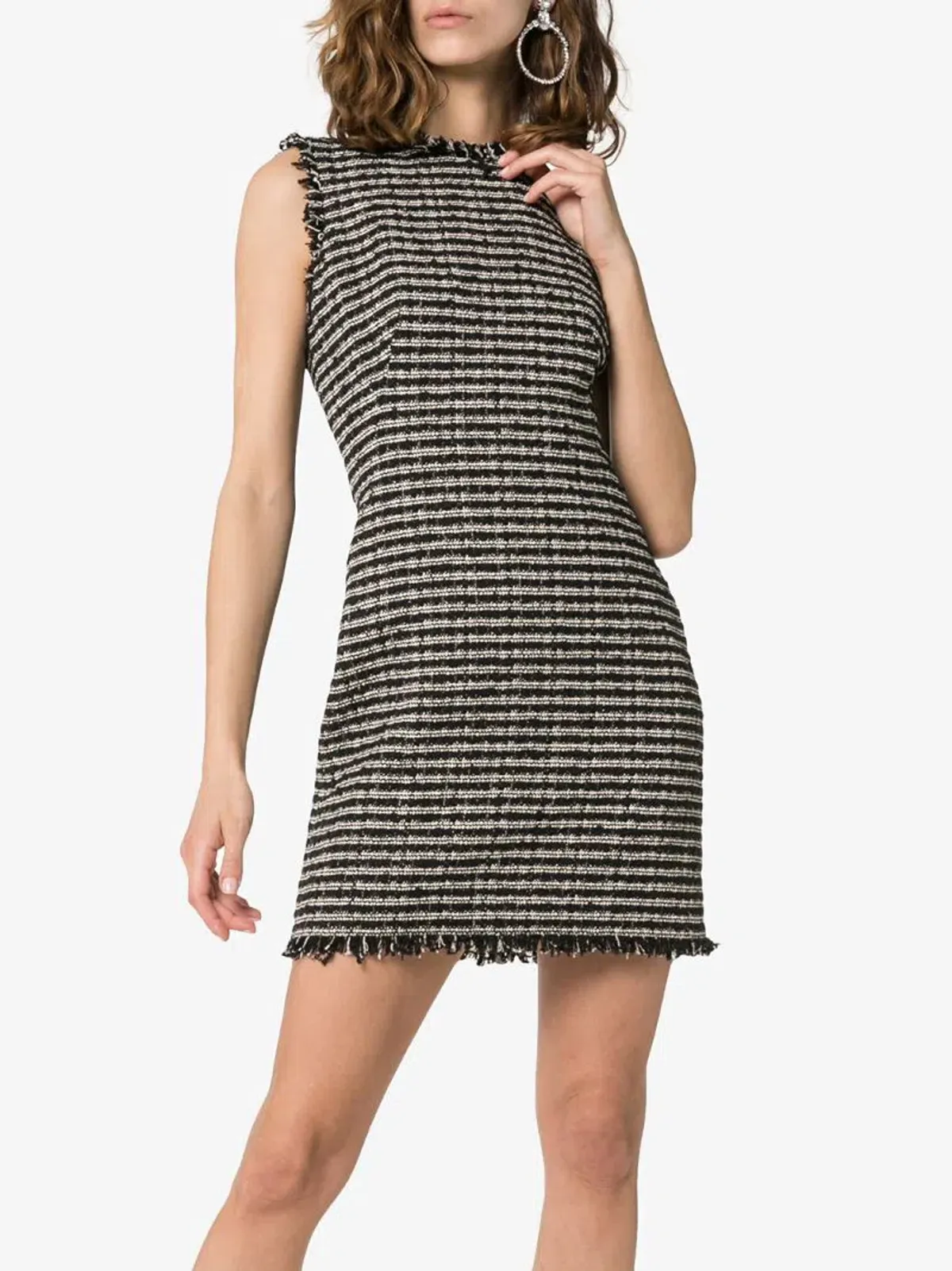 Alexander McQueen Sleeveless Frayed Edge Tweed Mini Dress Black Size 10 - Image 2