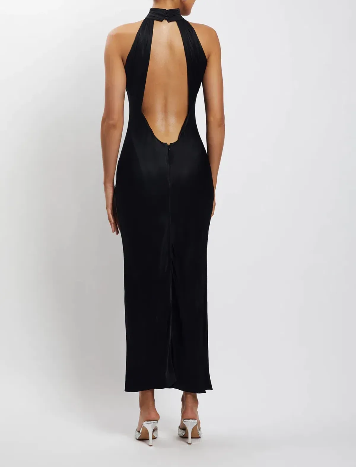 Meshki Claire Satin Drape Back Maxi Dress Black Size 8 - Image 2