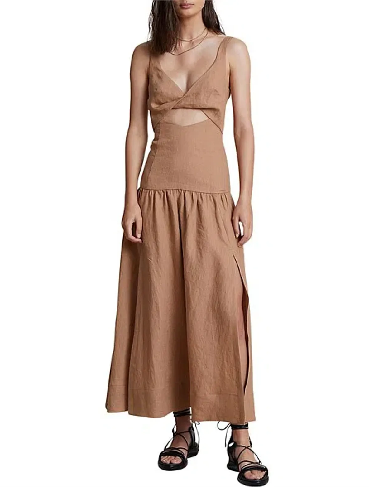  BEC & BRIDGE CAMEL ALAMOS MIDI DRESS - SIZE 6 AU/2 US (RRP $350) - Image 1