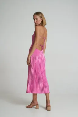 Lidee Soiree Halter Midi Dress in Hot Pink Size 8 for rent on The Volte - image 3