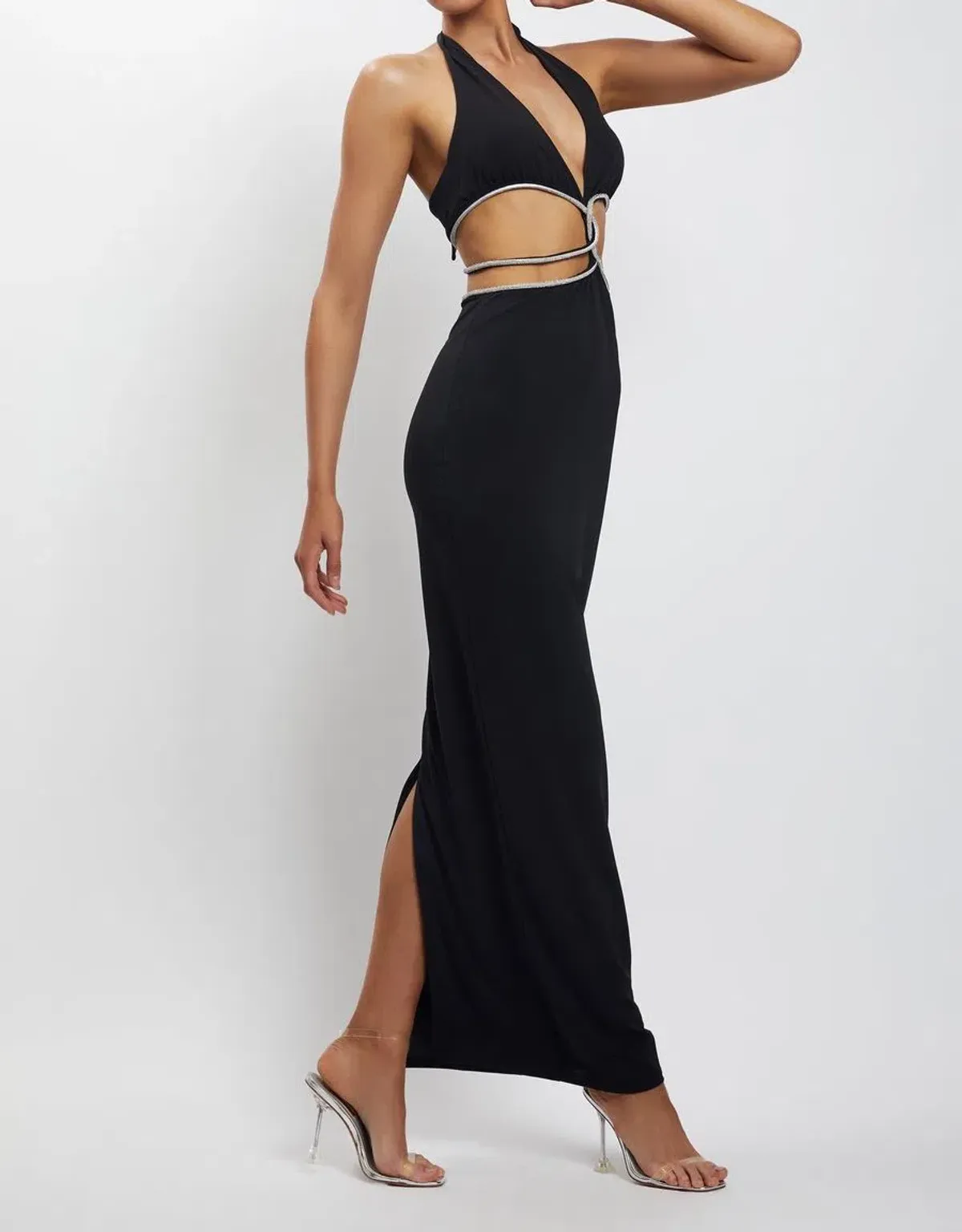Meshki Nicha Diamante Cut Out Midi Dress Black Size XS - Image 3