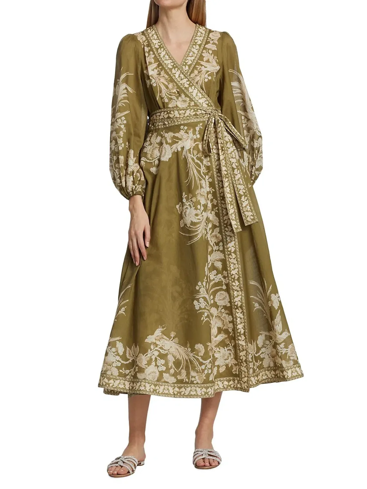 Zimmermann Anneke Avian print Cotton Voile Wrap Dress Brown Size 12 - Image 1