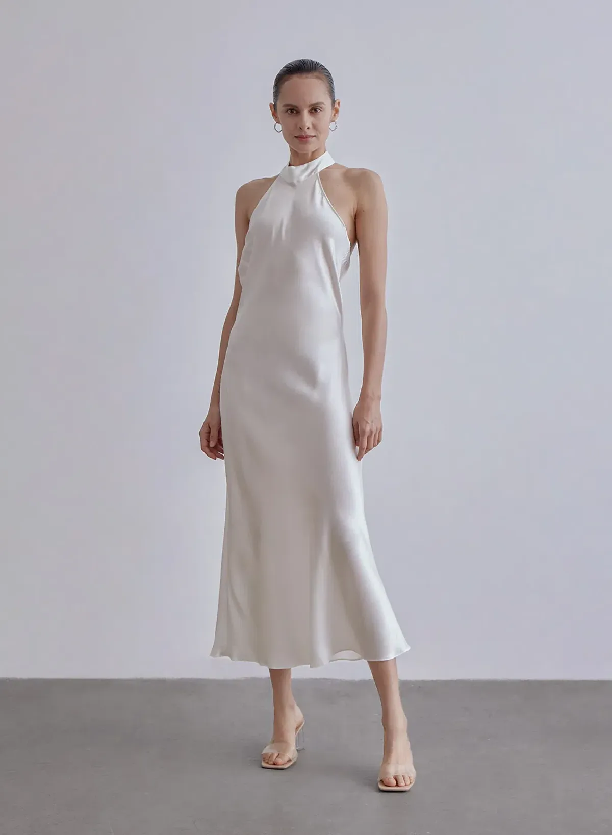 Silk Maison French Bow Halterneck Silk Maxi Dress White Size XS - Image 1