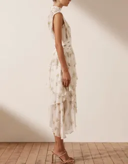 Shona Joy Julieta Sleeveless Ruched Midi Dress Print Size 6  for rent on The Volte - image 3