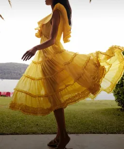 Leo Lin The Limon Silk Linen Midi Dress Midi Yellow Size 8 for rent on The Volte - image 4