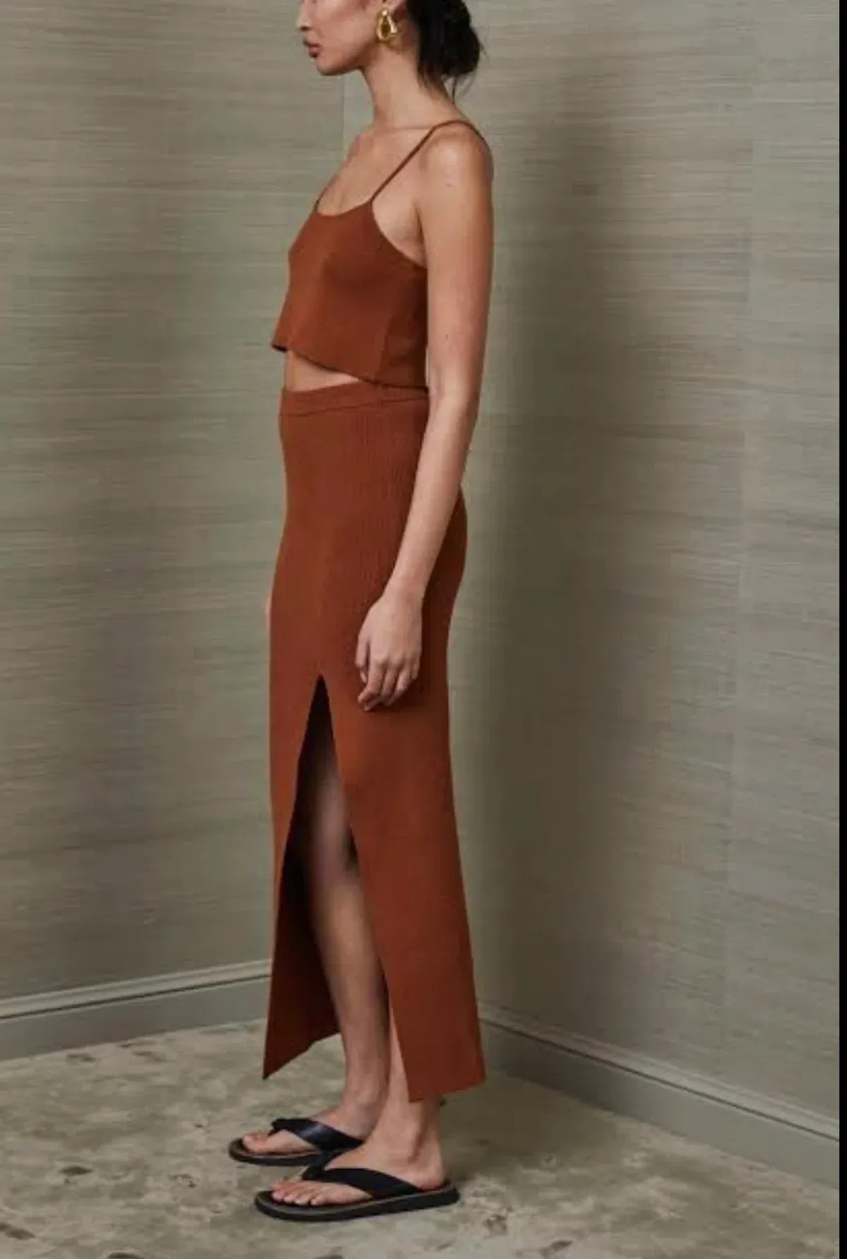 Bec & Bridge Bowie Knit Crop and Midi Skirt Set Rust Brown Size 6 - Image 3