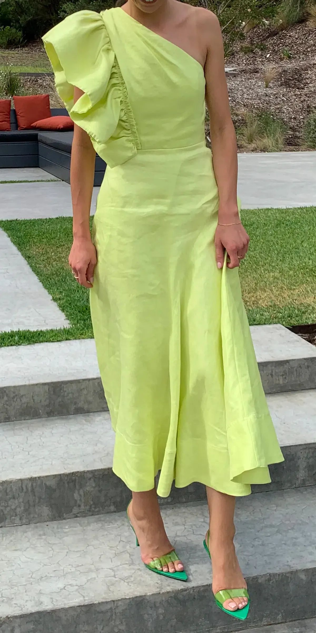 Aje Bonjour Asymmetric Midi Dress Lime Green Size 8 - Image 4