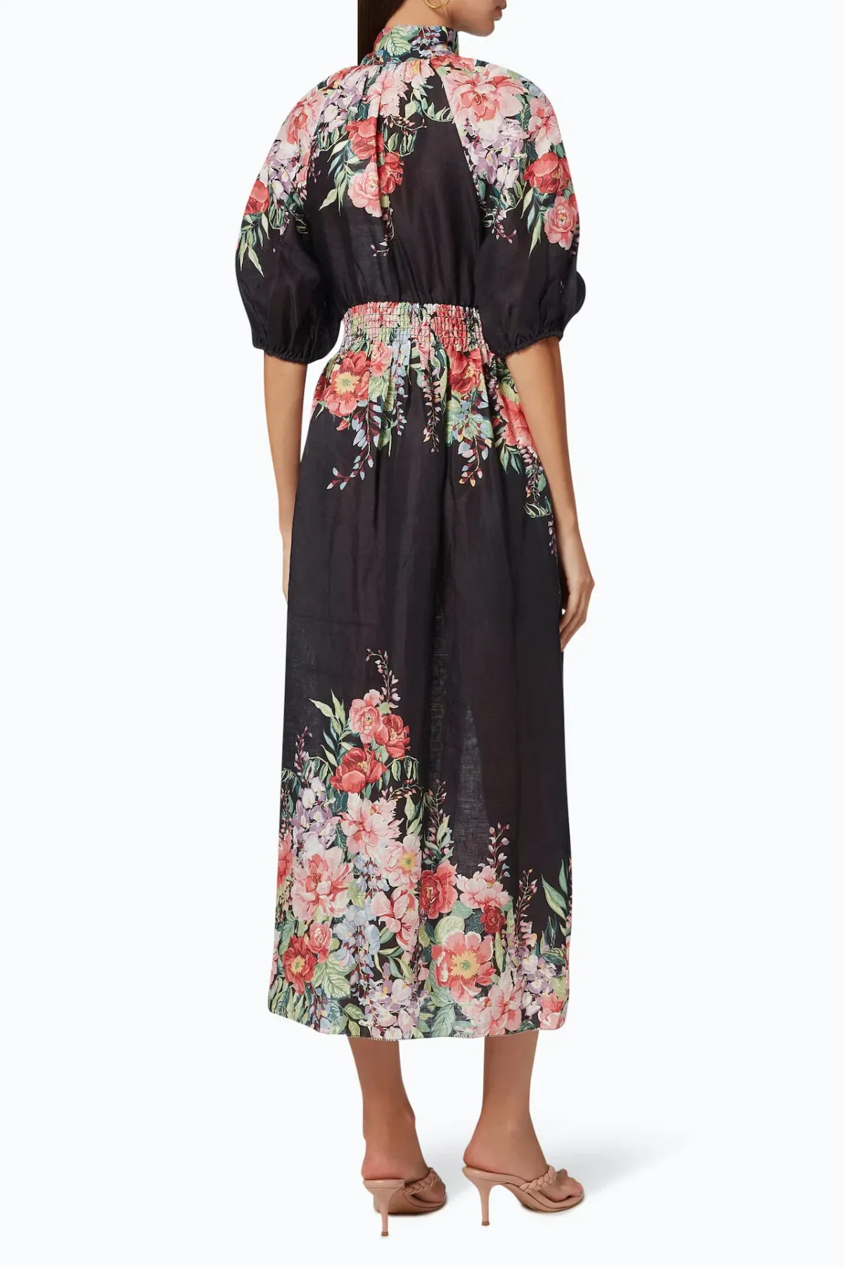 Zimmermann Bellitude Shirred Waist Midi Dress in Dark Navy Floral Size 0 / AU 8 - Image 2