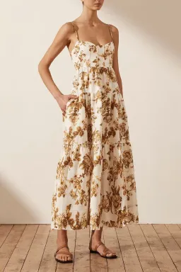 Shona Joy Bella Linen Corded Tiered Midi Dress Print Size 10 for rent on The Volte - image 3