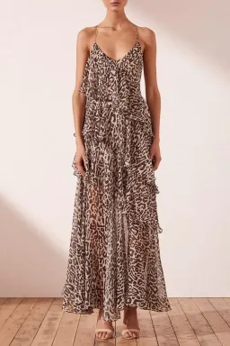Shona Joy Mariposa Cross Back Maxi Dress Leopard Print Size 10 for rent on The Volte - image 1