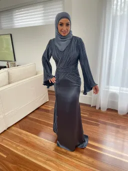 Emoda Couture Silk Dress Grey Size 8 for rent on The Volte - image 1