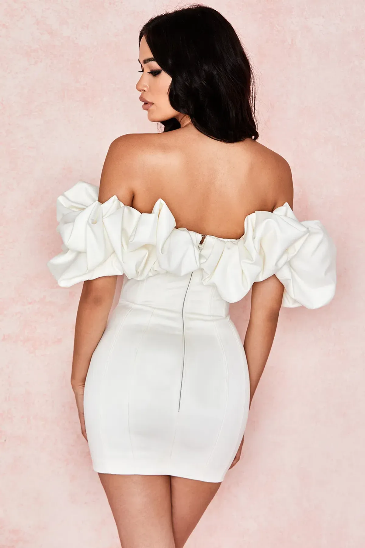House of CB Selena Satin Ruffle Strapless Mini Dress Ivory White Size XS / Au 6 - Image 3