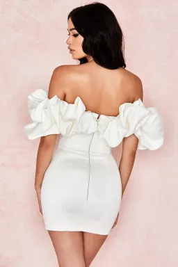 House of CB Selena Satin Ruffle Strapless Mini Dress Ivory White Size XS / Au 6 for rent on The Volte - image 3