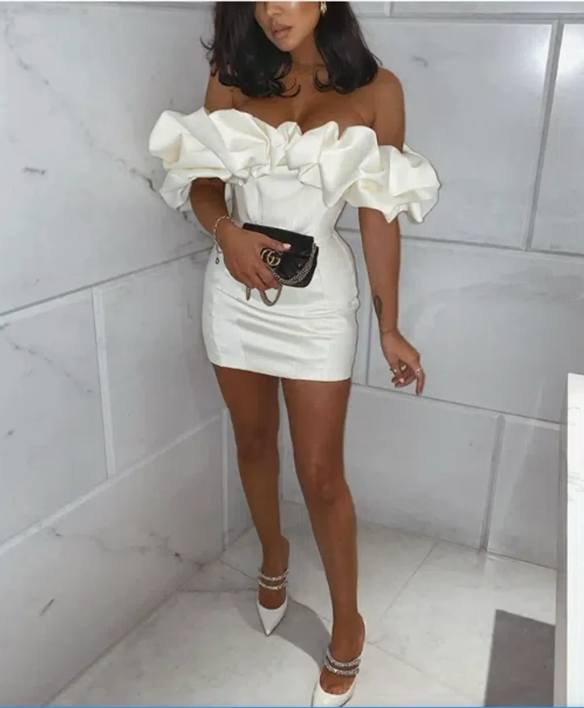 House of CB Selena Satin Ruffle Strapless Mini Dress Ivory White Size XS / Au 6 - Image 5