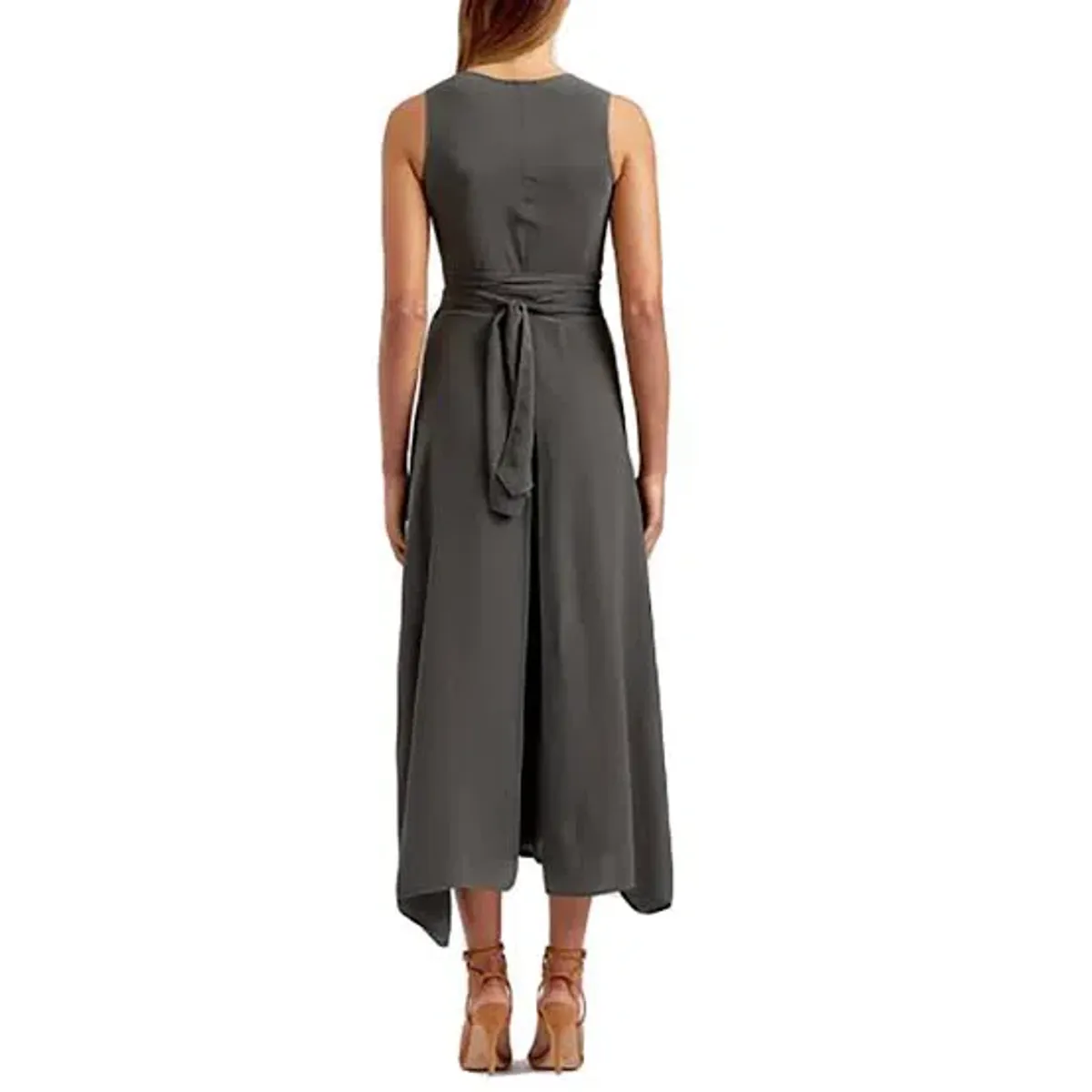 Scanlan Theodore Silk Wrap Jumpsuit Khaki Green Size 8 - Image 4