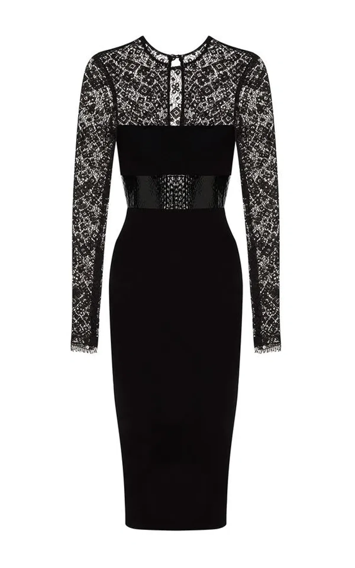 Alex Perry Mabelle Lace Long Sleeve Plastic & Satin Crepe Pencil Dress Black Size 6 - Image 4