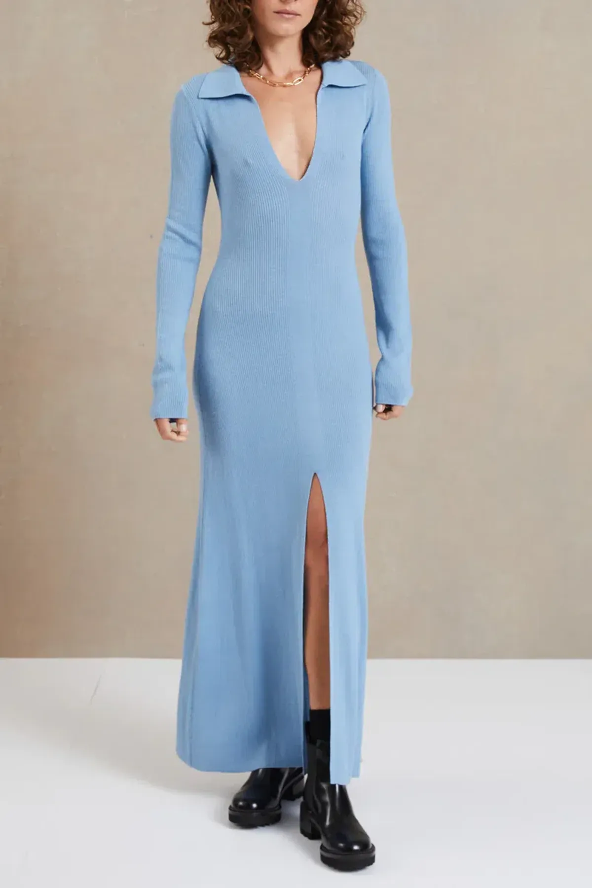 Bec & Bridge Freya Long Sleeve Knit Maxi Dress Sky Blue Size 6 - Image 1
