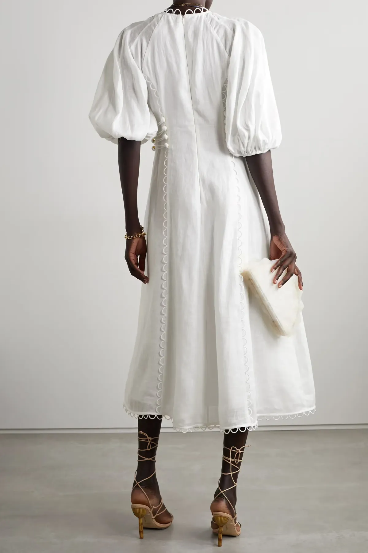 Zimmermann Rosa Button Detailed Linen Midi Dress Ivory Size 0 / AU 8 - Image 2