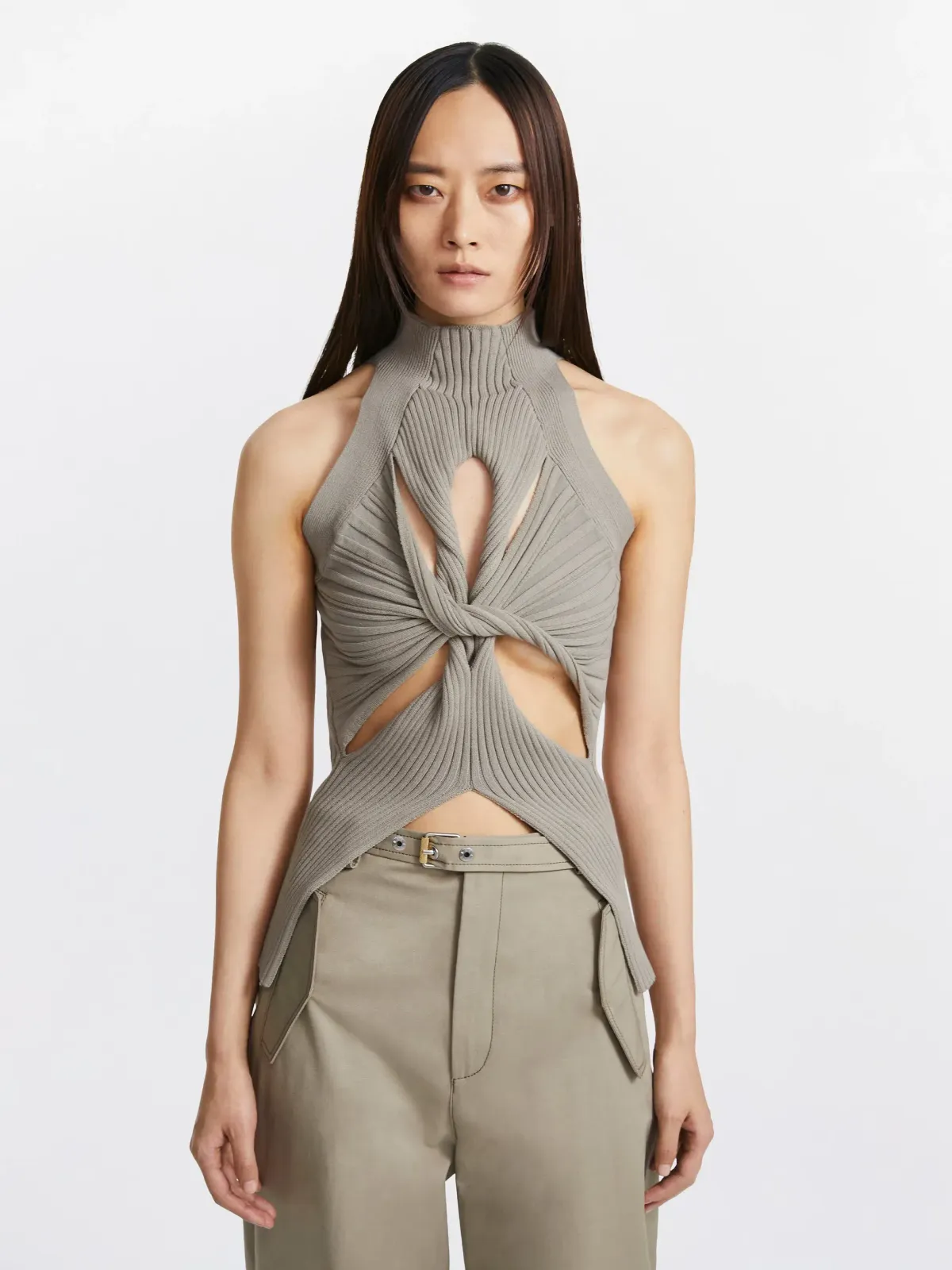 Dion Lee Muscular Twist Tank Stone Grey Size 6 - Image 1